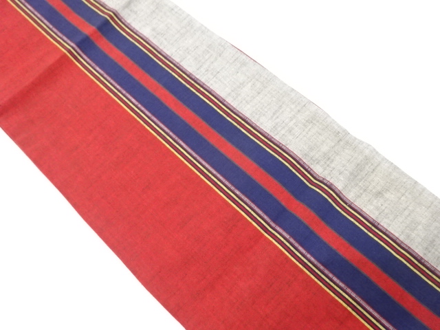 JAPANESE KIMONO / ANTIQUE FUKURO OBI / SILK / TSUMUGI / WOVEN STRIPE